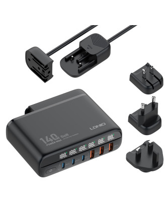 LDNIO σταθμός φόρτισης A6140C, 3x USB-C/3x USB, 140W, PD/QC, GaN, μαύρος