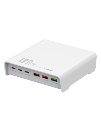 LDNIO σταθμός φόρτισης Q605, 3x USB-C & 3x USB, 120W, PD/QC, λευκός
