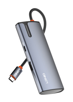 LDNIO docking station DS-15H, 5 θυρών, USB-C σύνδεση, 4K, 100W PD, γκρι