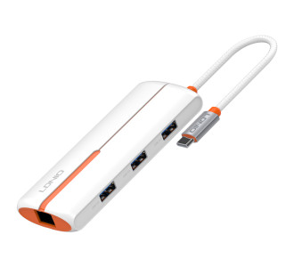 LDNIO USB hub DS-26U με θύρα δικτύου, 6 θυρών, USB-C σύνδεση, 100W PD, λευκό