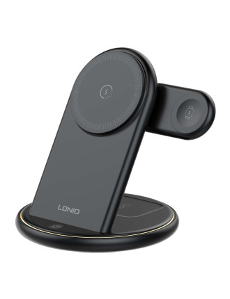 LDNIO ασύρματος φορτιστής WL02 με LED φωτισμό, 3 σε 1, 15W, μαύρος
