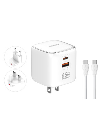LDNIO φορτιστής τοίχου Q2617 με καλώδιο USB-C, EU/UK/US βύσμα, USB/USB-C, 65W, GaN, λευκός LDNIO φορτιστής τοίχου Q2617 με καλώδιο USB-C, EU/UK/US βύσμα, USB/USB-C, 65W, GaN, λευκός