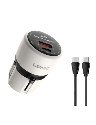 LDNIO φορτιστής τοίχου Q2319 με καλώδιο USB-C, EU/UK/US/AU βύσμα, USB/USB-C, 30W, γκρι