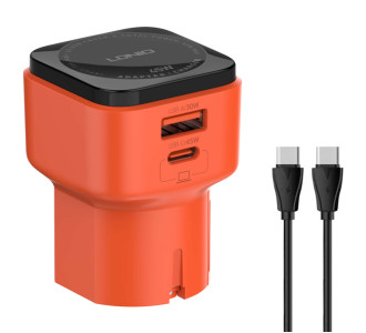 LDNIO φορτιστής τοίχου Q2420 με καλώδιο, USB/USB-C, 45W, universal πρίζα, πορτοκαλί LDNIO φορτιστής τοίχου Q2420 με καλώδιο, USB/USB-C, 45W, universal πρίζα, πορτοκαλί