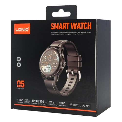 LDNIO smartwatch SW05, heart rate, 1.39" TFT, lP68, μαύρο