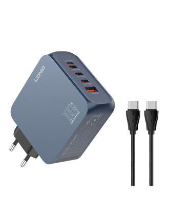 LDNIO φορτιστής τοίχου Q8 με καλώδιο USB-C, USB/Lightning/3x USB-C, GaN, 100W, μπλε LDNIO φορτιστής τοίχου Q8 με καλώδιο USB-C, USB/Lightning/3x USB-C, GaN, 100W, μπλε
