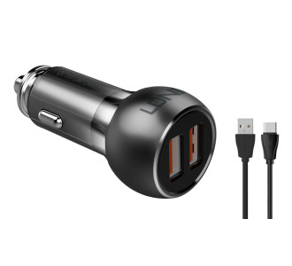 LDNIO φορτιστής αυτοκινήτου C503Q με καλώδιο, 2x USB, 36W, QC, γκρι