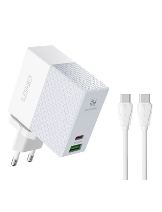 LDNIO φορτιστής τοίχου A2620C με καλώδιο, USB & USB-C, 65W PD, λευκός LDNIO φορτιστής τοίχου A2620C με καλώδιο, USB & USB-C, 65W PD, λευκός