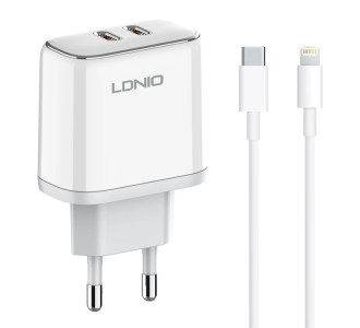 LDNIO φορτιστής τοίχου A2528M με καλώδιο, 2x USB-C, 35W, MFi, λευκό LDNIO φορτιστής τοίχου A2528M με καλώδιο, 2x USB-C, 35W, MFi, λευκό