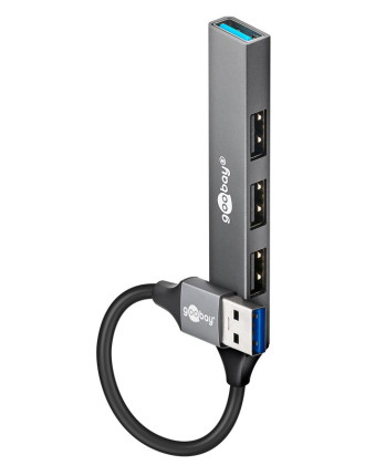 GOOBAY USB hub 74456, 4x θυρών, USB 3.2, 5Gbps, USB σύνδεση, γκρι