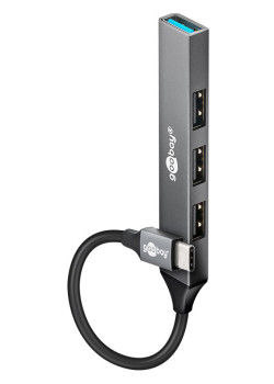 GOOBAY USB hub 74457, 4x θυρών, USB 3.2, 5Gbps, USB-C σύνδεση, γκρι