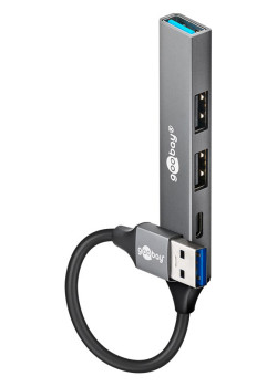 GOOBAY USB hub 74458, 4x θυρών, USB 3.2, 5Gbps, USB σύνδεση, γκρι