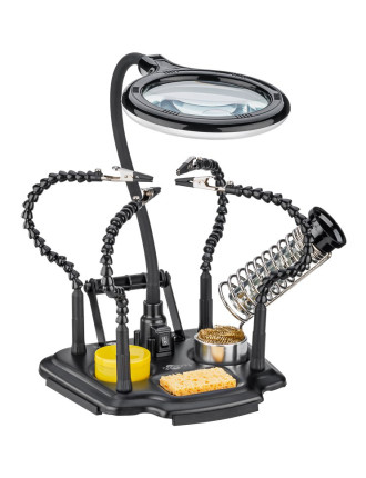 GOOBAY βάση στήριξης πλακέτας 76558 με μεγεθυντικό φακό & θέση για κολλητήρι, 4x βραχίονες, μαύρη