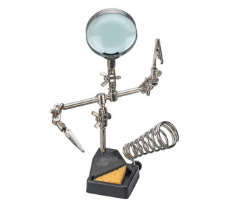 GOOBAY βάση στήριξης πλακέτας 76560 με μεγεθυντικό φακό & θέση για κολλητήρι, 2x βραχίονες, μαύρη