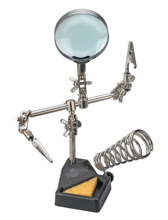 GOOBAY βάση στήριξης πλακέτας 76560 με μεγεθυντικό φακό & θέση για κολλητήρι, 2x βραχίονες, μαύρη