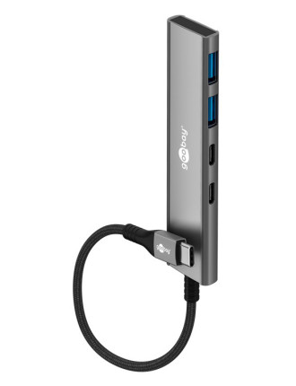 GOOBAY USB hub 76563, 4x θυρών, USB 3.2, 5Gbps, USB-C σύνδεση, γκρι