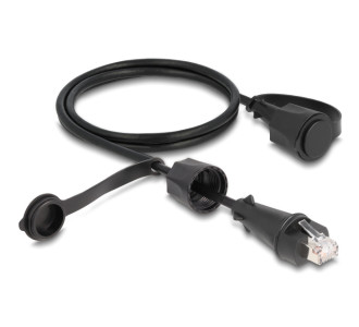 DELOCK καλώδιο δικτύου 80166, CAT 6 STP, με καπάκι, IP68, 1m, μαύρο