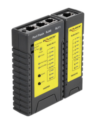 DELOCK tester καλωδίων 86407, λειτουργία εύρεσης θύρας, RJ45/RJ12, μαύρο