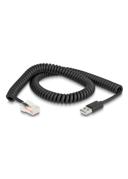 DELOCK καλώδιο USB σε RJ50 90602 για barcode scanner, spiral, 2m, μαύρο