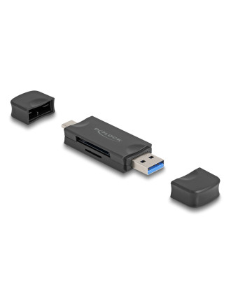 DELOCK card reader 91020 για SD & micro SD, USB/USB-C σύνδεση, 5Gbps, μαύρο
