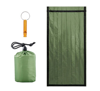 Θερμική κουβέρτα επιβίωσης AG404D με σφυρίχτρα, 90x200cm, πράσινη