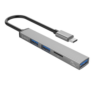 ORICO USB hub AH-12F με card reader, 3 θυρών, 5Gbps, USB-C σύνδεση, γκρι