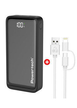 POWERTECH power bank PT-1327 με οθόνη & MFi καλώδιο USB σε Micro/Lightning, 20000mAh
