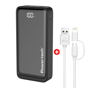 POWERTECH power bank PT-1327 με οθόνη & MFi καλώδιο USB σε Micro/Lightning, 20000mAh