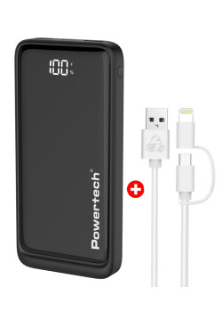 POWERTECH power bank με οθόνη & καλώδιο USB σε Micro/Lightning BNDL-0197, 10000mAh