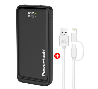 POWERTECH power bank PT-1326 με οθόνη & MFi καλώδιο USB σε Micro/Lightning, 10000mAh