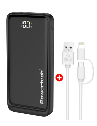 POWERTECH power bank PT-1326 με οθόνη & MFi καλώδιο USB σε Micro/Lightning, 10000mAh