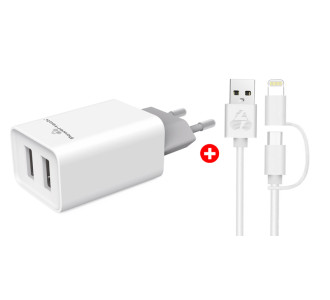 POWERTECH φορτιστής τοίχου 2x USB PT-778 & MFi καλώδιο USB σε Micro/Lightning
