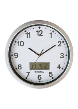 BRUNO ρολόι τοίχου BRN-0123 με ημερομηνία & θερμοκρασία, 35cm, λευκό
