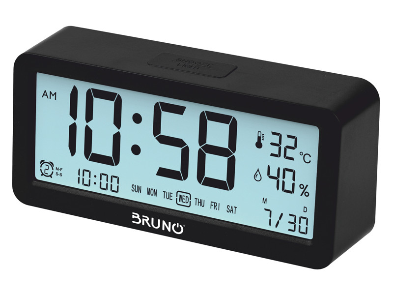 BRUNO ξυπνητήρι BRN-0128 με μέτρηση θερμοκρασίας και υγρασίας, μαύρο