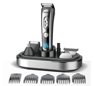 BRUNO κουρευτική/ξυριστική μηχανή 5 σε 1 BRN-0221, επαναφορτιζόμενη, ψηφιακή ένδειξη, black-inox, σετ 16τμχ