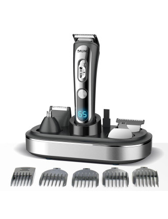 BRUNO κουρευτική/ξυριστική μηχανή 5 σε 1 BRN-0221, επαναφορτιζόμενη, ψηφιακή ένδειξη, black-inox, σετ 16τμχ