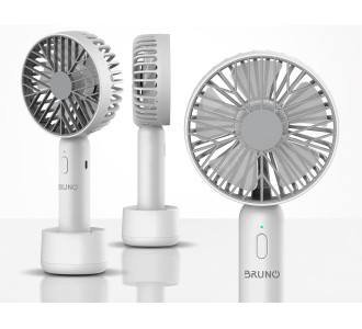 BRUNO φορητός ανεμιστήρας χειρός BRN-0229, επαναφορτιζόμενος, με βάση & λουράκι μεταφοράς, λευκός/γκρι