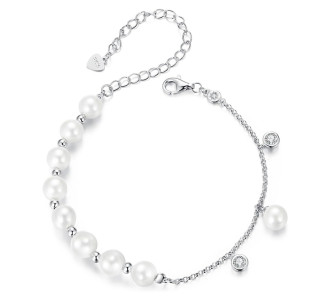 BAMOER βραχιόλι BSB189 με πέρλες & κυβική ζιρκόνια, ασήμι 925, ασημί BAMOER βραχιόλι BSB189 με πέρλες & κυβική ζιρκόνια, ασήμι 925, ασημί