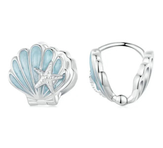 BAMOER σκουλαρίκια κρίκοι BSE1011 σε σχήμα κοχύλι, ασήμι 925, ασημί/μπλε BAMOER σκουλαρίκια κρίκοι BSE1011 σε σχήμα κοχύλι, ασήμι 925, ασημί/μπλε