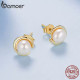 BAMOER σκουλαρίκια καρφωτά BSE1107 με λευκή πέρλα, ασήμι 925, χρυσό