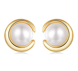 BAMOER σκουλαρίκια καρφωτά BSE1107 με λευκή πέρλα, ασήμι 925, χρυσό