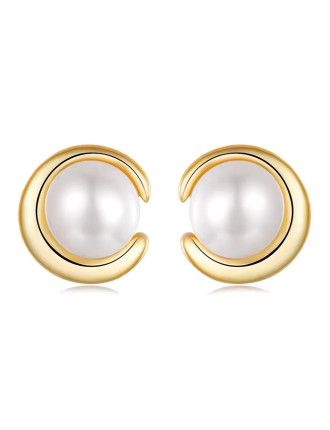 BAMOER σκουλαρίκια καρφωτά BSE1107 με λευκή πέρλα, ασήμι 925, χρυσό
