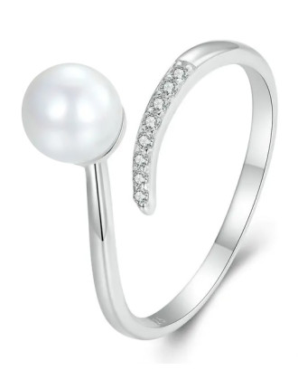 BAMOER δαχτυλίδι BSR497-E με πέρλα & ζιρκόνια, ανοιγόμενο, ασήμι 925 BAMOER δαχτυλίδι BSR497-E με πέρλα & ζιρκόνια, ανοιγόμενο, ασήμι 925