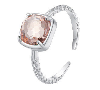 BAMOER δαχτυλίδι BSR598-E με ροζ διάφανο κρύσταλλο, ανοιγόμενο, ασήμι 925, ασημί