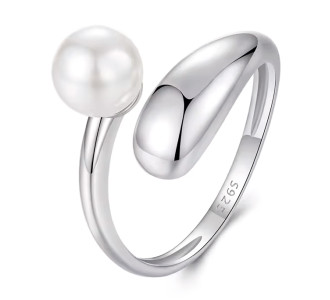 BAMOER δαχτυλίδι BSR662-E με πέρλα, ανοιγόμενο, ασήμι 925, ασημί