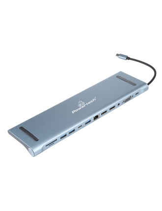 POWERTECH docking station BYL-2003U2, 12 θυρών, βάση laptop, USB-C, γκρι POWERTECH docking station BYL-2003U2, 12 θυρών, βάση laptop, USB-C, γκρι