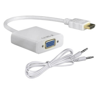 POWERTECH αντάπτορας HDMI σε VGA CAB-H072, καλώδιο 3.5mm, 0.20m, λευκός