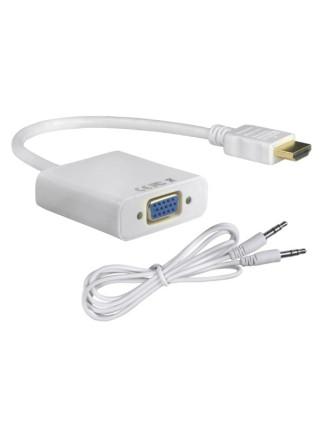 POWERTECH αντάπτορας HDMI σε VGA CAB-H072, καλώδιο 3.5mm, 0.20m, λευκός