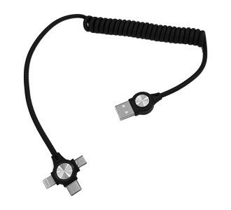 POWERTECH καλώδιο USB σε 3 in 1 CAB-U114, 12W, σπιράλ, έως 1m, μαύρο