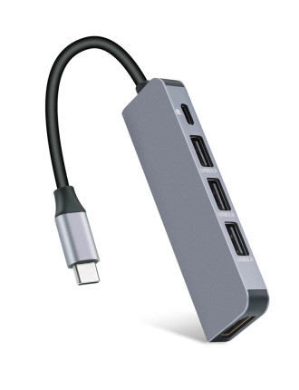 POWERTECH docking station CAB-UC045, 5 θυρών, USB-C σύνδεση, 4K, ασημί